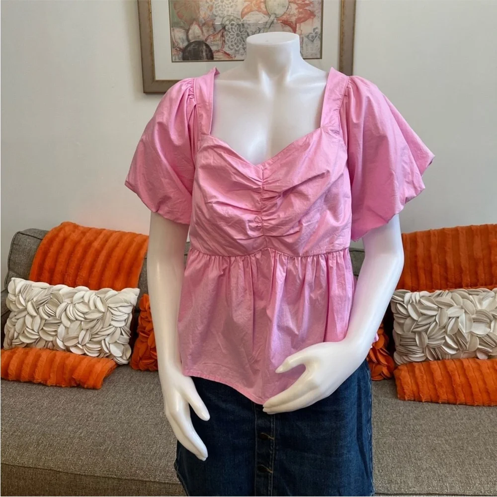 ❣️🆕Old Navy May All Day Pink Puff Sleeve Babydoll Top❣️